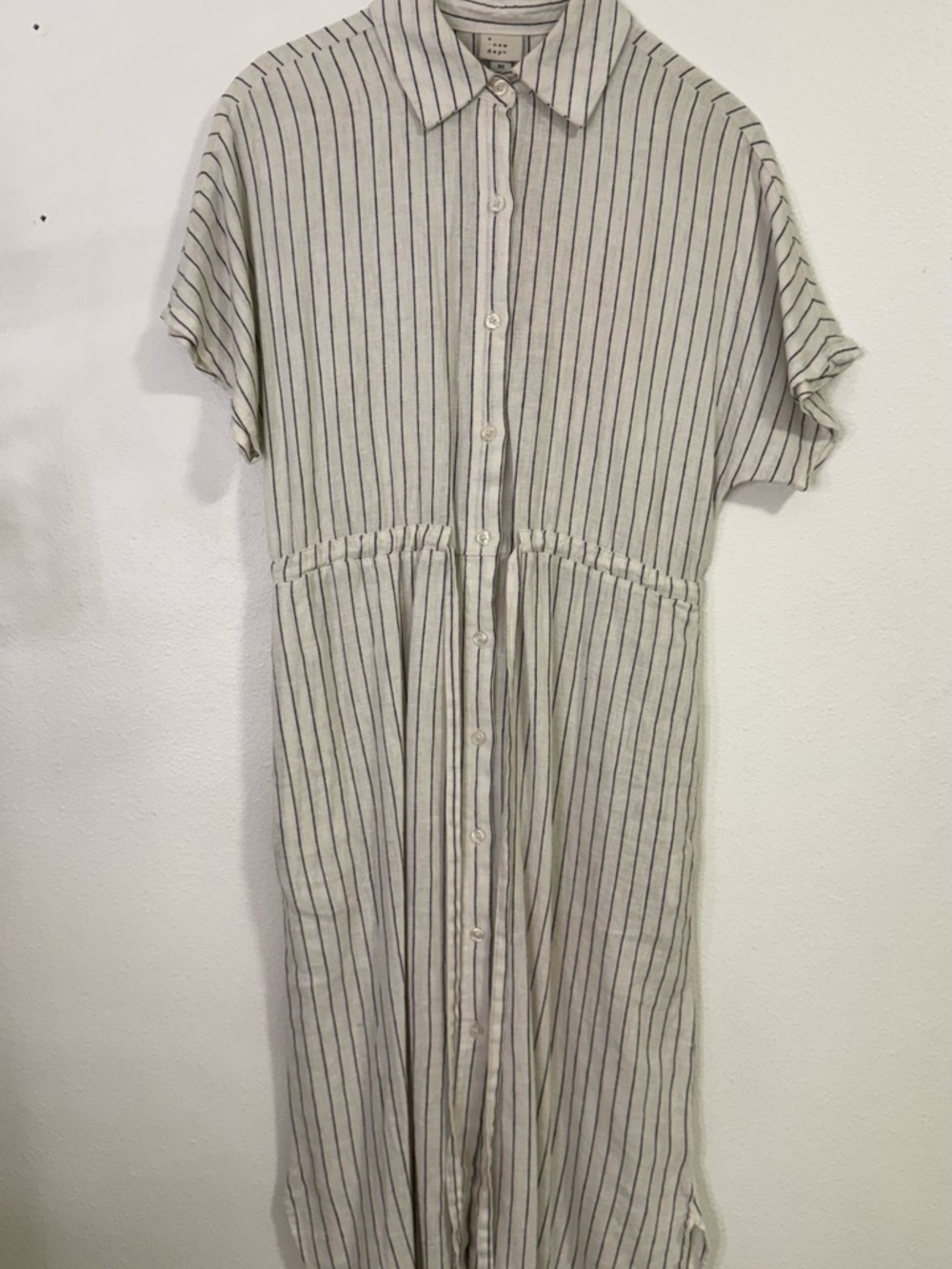 a new day Cream and Black Striped Button-Front Shirt Dress